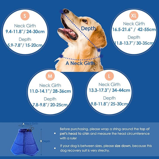 SUNFURA Dog Cone - Soft Cone for Dogs to Stop Licking, Pet E-Collar Alternative After Surgery, Adjustable Pet Recovery Collar for Wound Healing, Black Medium