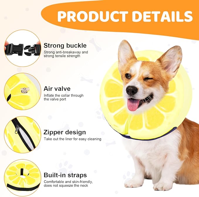 Adjustable Inflatable Dog Cone Collar for Surgery Recovery, Soft Cone for Dogs & Cats, Portable & Washable Dog Donut Collar, Large Cat Cone E Collar (Yellow XL)
