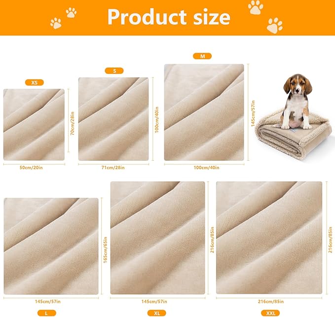 Waterproof Dog Blanket Reversible Pet Bed Cover Puppy Fluffy Cream Blankets Leakproof Sofa Couch Cover Cat Pet Blanket for Warm Washable-M