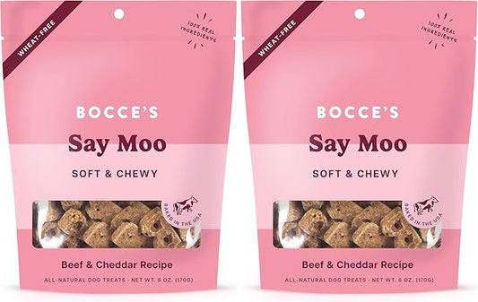 Bocce's Bakery Oven Baked Say Moo Treats for Dogs, Wheat-Free Everyday Dog Treats, Made with Real Ingredients, Baked in The USA, All-Natural Soft & Chewy Cookies, Beef & Cheddar Recipe, 6 oz