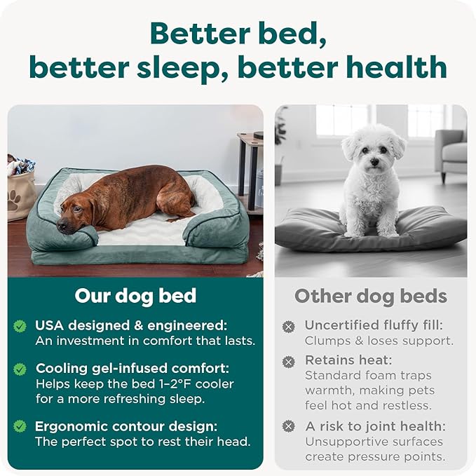 FurHaven Cooling Gel Dog Bed for Large Dogs, Comfort Sofa Bed with Cool Gel-Top Foam and a Solid Orthopedic Foam Base for Joint Support, Washable Cover, Jumbo/XL, Plush & Velvet, Celadon Green