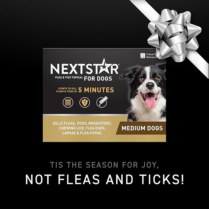 NEXTSTAR Flea and Tick Prevention for Dogs, Repellent, and Control, Fast Acting Waterproof Topical Drops. Medium Dog Tick & Flea Repellent, 1 Month Dose