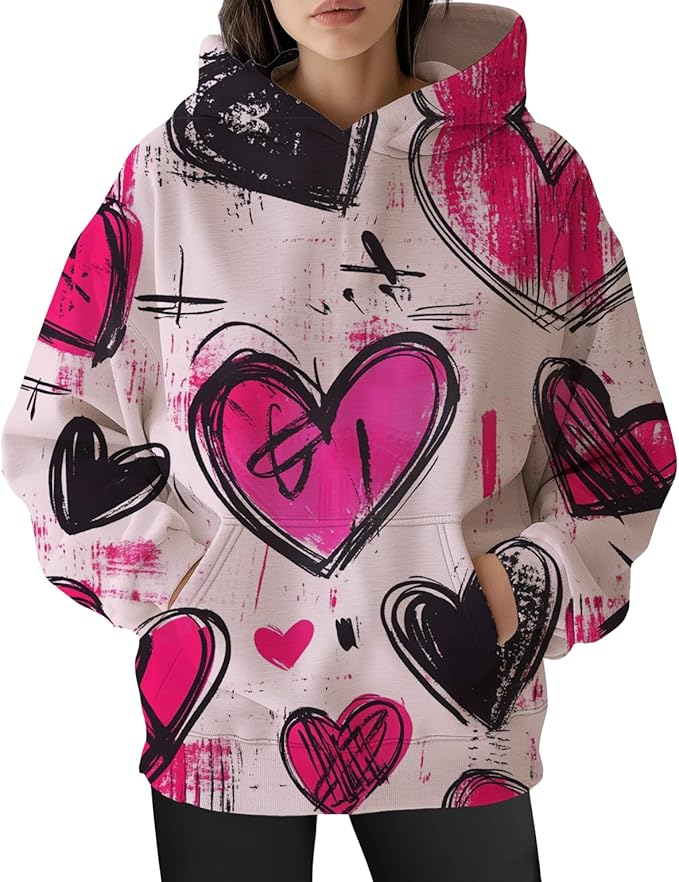 Womens Cat Print Hoodies Trendy Funny Cat Graphic Long Sleeve Sweatshirt Y2k Streetwear Hooded Pullover Tops