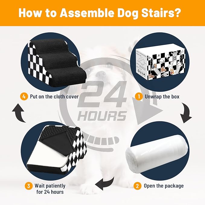 Dog Stairs for Bed, Dog Steps for Bed and Couch, Non-Slip Balanced Pet Ramp Indoor, Checkerboard Pattern. 20.5inches H, 4-Step