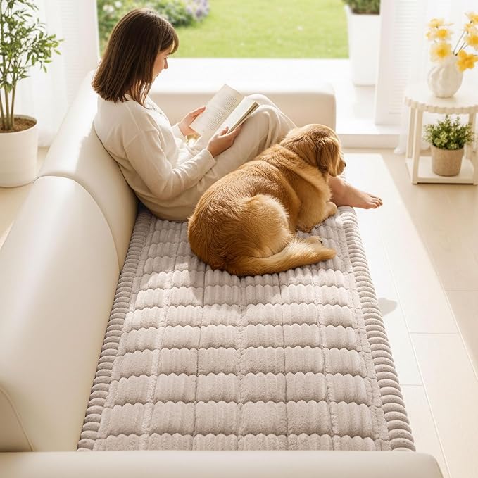 Smiry Couch Cover for Dogs Washable, Non Slip Fuzzy Pet Couch Covers for 3 Cushion Sofa Pet Friendly, Thick Soft Sofa Slipcovers Cushion Protector (Apricot, 27.6" x 82.7")