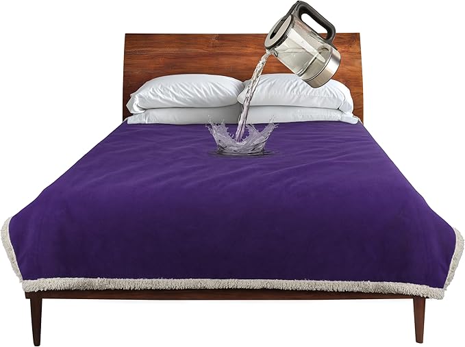 Catalonia Waterproof Bed Blanket, Washable Leakproof Bed Cover, Reversible Protector Blanket for Couch Sofa, Stain Proof Blanket Pad for Adults, 80X60 inches, Purple