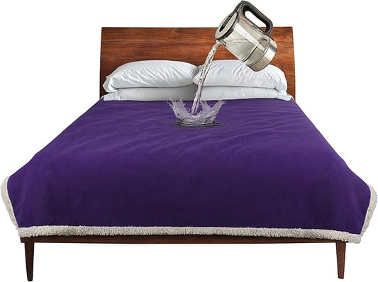 Catalonia Waterproof Bed Blanket, Washable Leakproof Bed Cover, Reversible Protector Blanket for Couch Sofa, Stain Proof Blanket Pad for Adults, 80X60 inches, Purple