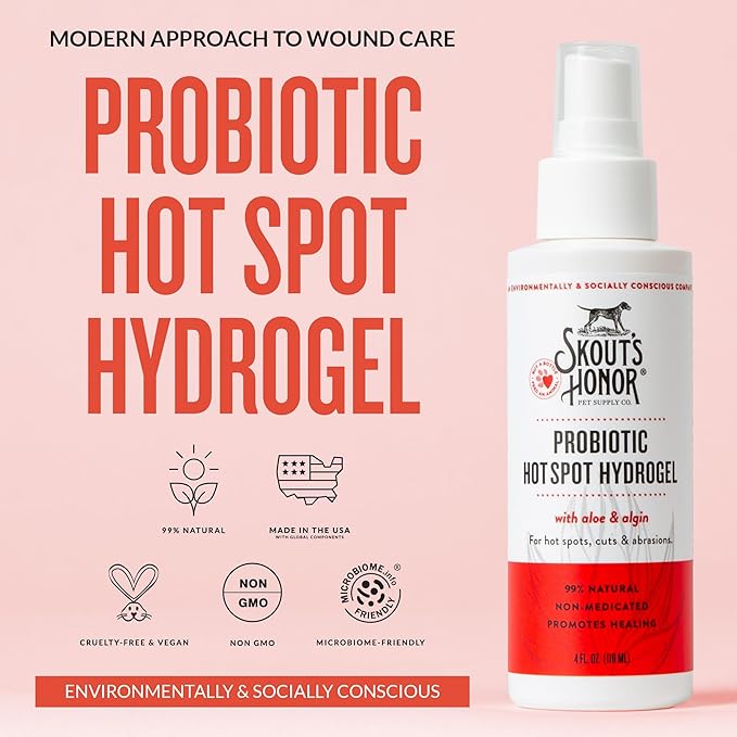 SKOUT'S HONOR Probiotic Hot Spot Hydrogel - Natural Hot Spot Treatment, Soothes and Heals Wounds, Burns, and Irritated Skin, Safe for All Skin Types, 4oz, 3-Pack