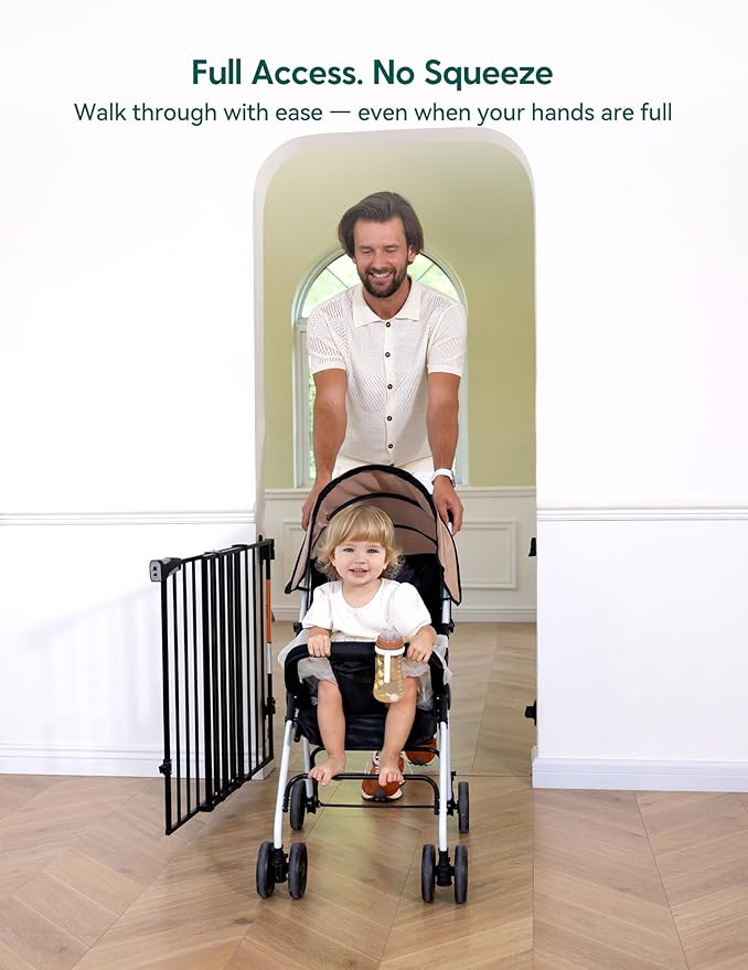 Babelio Baby Gate for Stairs, Kitchen & Doorways, No Bottom Bar| Easy Installation| One-Handed Operation| Auto-Close| Hardware Mount (Drill Needed) Safety Dog Gate (Black-B17, 29-49" W, 28" H)
