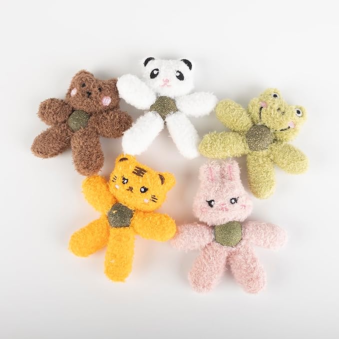 Gavpepy Cat Toys with Catnip Kitten Chew Bite Supplies Boredom Relief Fluffy Kitty Teeth Cleaning Chewing Cat Lovers Interactive Plush Gift (Panda&Bear)