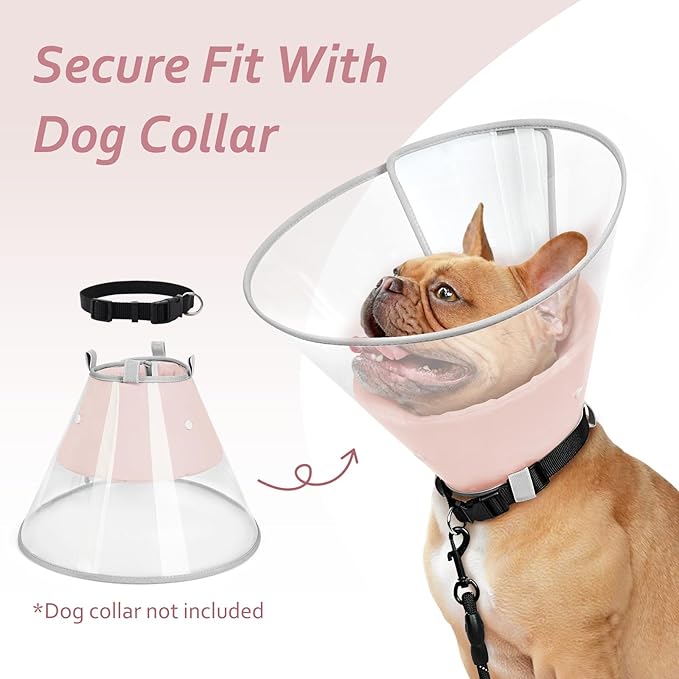 Dog Cone Collar with Snap-on Detachable Soft Liner, Lightweight Transparent Elizabethan Alternative to Stop Licking, for Spay Neuter Surgery Recovery, for Medium Large Small Dogs (Pink,S)