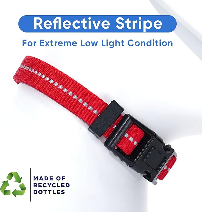 Pawtitas Recycled Dog Collar with Reflective Stitched Puppy Collar Made from Plastic Bottles Collected from Oceans Large Red Chili