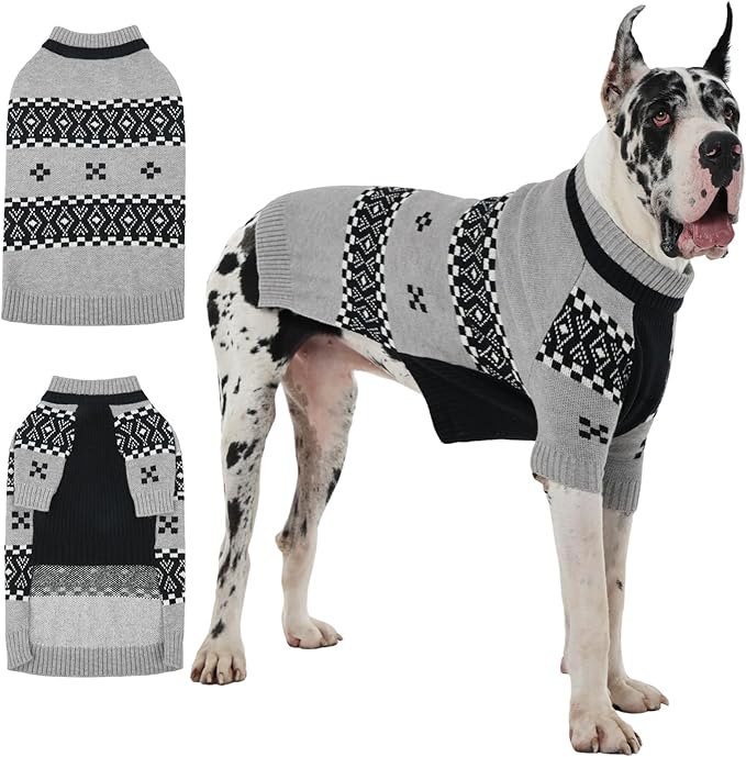 IECOii Great Dane Sweaters for Giant Breed Dogs Boy,Warm Sweaters for Extra Large Dogs,Thermal Cozy Boy Dog Winter Sweater Knitted Outfit for Holiday & Daily Wear,Pet Sweater with Sleeve,Grey,5XL