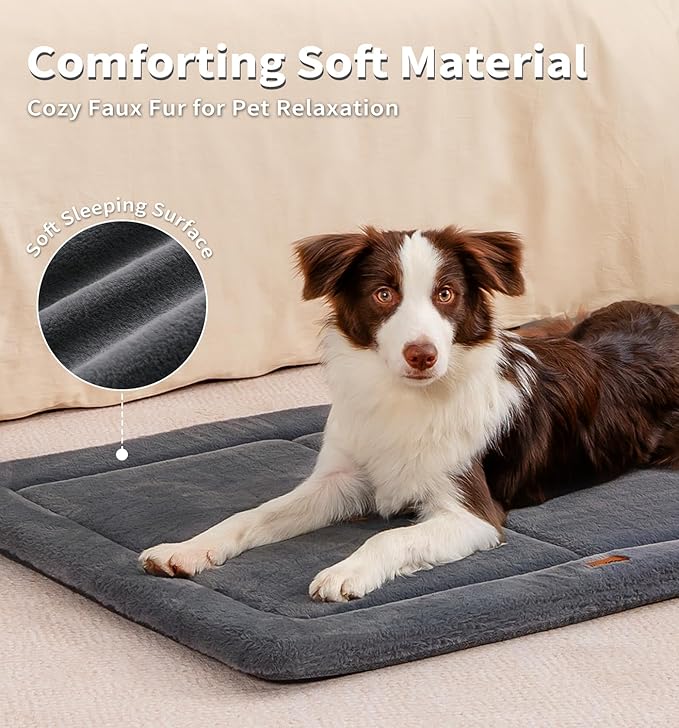 MADE 4 PETS Dog Crate Pad Bed for Extra Large Dogs, Washable & Reversible, Anti-Slip Kennel Mat for Cozy Sleeping, Soft Fluffy Dog Bed for Indoor & Outdoor Use, 48"x30", Dark Gray