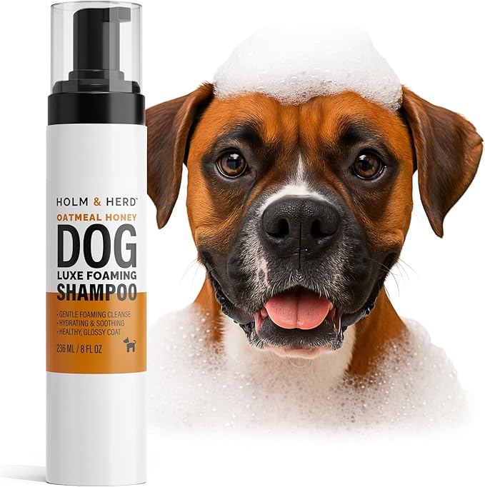 Luxe Foaming Dog Shampoo – Gentle, Moisturizing Pet Wash for Dry & Sensitive Skin – Skin Soothing, Odor Control, Shiny Healthy Coat – 8 fl oz (Oatmeal Honey)