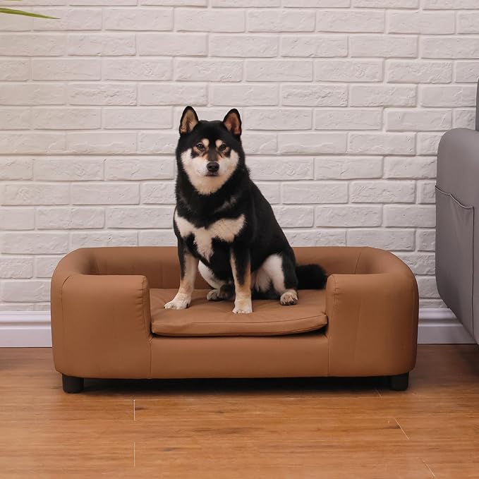 37-Inch Modern Pet Sofa with PU Scratch-Resistant Fabric and Adjustable Legs, Elevated Dog Couch for Small and Medium Dogs, Comfortable Dog Sofa Bed