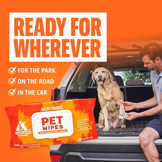 ANGRY ORANGE Pet Care Bundle – Unscented Grooming Wipes (80 Count) + 2oz Pet Odor Eliminator (2 Pack)
