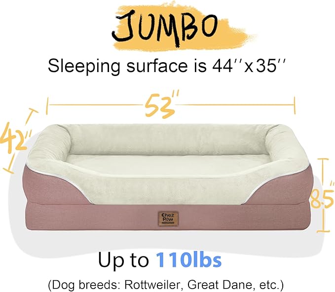 Orthopedic Washable Large Dog Bed - Removable Orthopedic Dog Bed XL with Bolster Extra Large Dogs Beds with Washable Cover for Large Size Pet Non-Slip Bottom