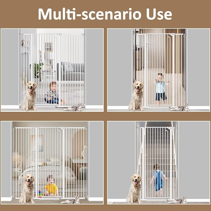 57" Extra Tall Cat Gate for Doorways, 38.58'' - 43.31'' Wide High Pressure Mounted Dog Gate, Tall Pet Gates for Doorways No Drilling, Auto Close Safety Baby Gates for Dogs Cats(White)