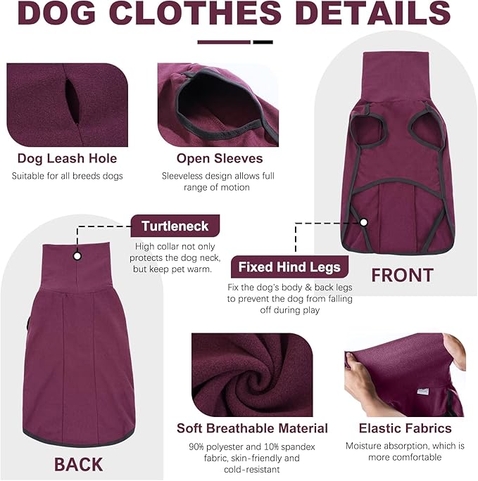 ROZKITCH Dog Shirt for Large Dogs, Pet Windproof Warm Cold Weather Jacket Vest Cozy Jumpsuit Apparel Outfit Clothes for Walking Hiking Travel Sleep Red 2XL