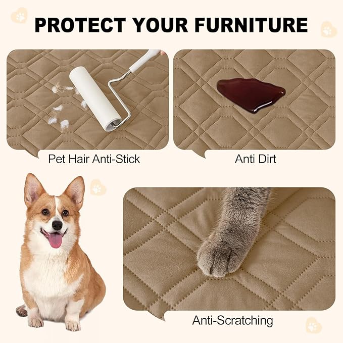 Smiry Waterproof Dog Blanket, 30x70 Inch Soft Pet Bed Cover Reversible, Washable Sofa Couch Furniture Protector for Small Medium Large Dog Puppy Cat, Geometric, Camel/Beige
