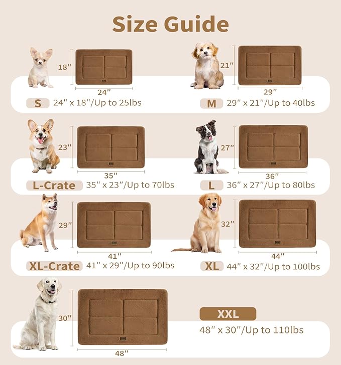 MADE 4 PETS Dog Crate Pad Bed for Small Dogs, Washable & Reversible, Anti-Slip Kennel Mat for Cozy Sleeping, Soft Fluffy Dog Bed for Indoor & Outdoor Use, 24"x18", Brown