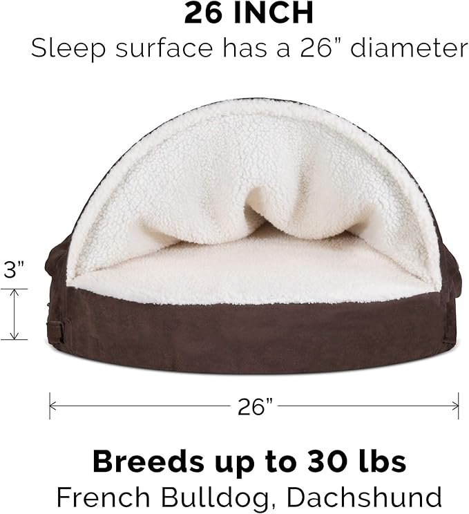 Furhaven 26" Round Orthopedic Dog Bed for Medium/Small Dogs w/ Removable Washable Cover, For Dogs Up to 30 lbs - Sherpa & Suede Snuggery - Espresso, 26-inch