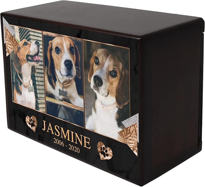 Custom Pet Keepsake Urns for Dogs, Wooden Box for Pet Ashes with Photo for Your Beloved Pets, Pet Cremation Urns as Sympathy Gifts for Pet Lovers - Small, 6" x 4" x 2.75" (Design 1)