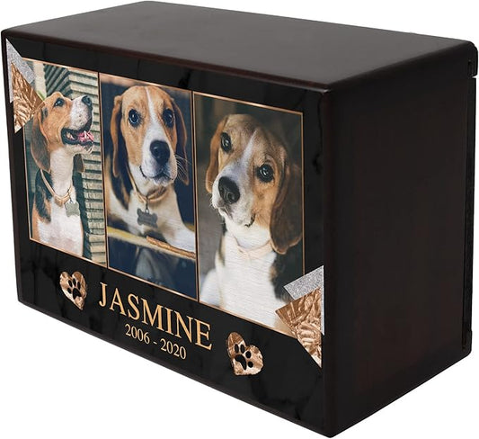 Custom Pet Keepsake Urns for Dogs, Wooden Box for Pet Ashes with Photo for Your Beloved Pets, Pet Cremation Urns as Sympathy Gifts for Pet Lovers - Small, 6" x 4" x 2.75" (Design 1)