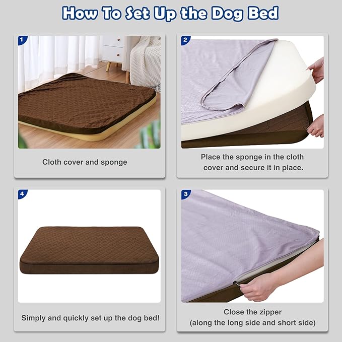 JoicyCo Large Dog Bed, Orthopedic Foam Big Dog Bed Mattress, 40 inch Joint Relief Pet Sleeping Beds, Non Slip Bottom with Removable Washable Cover, Dark Browm