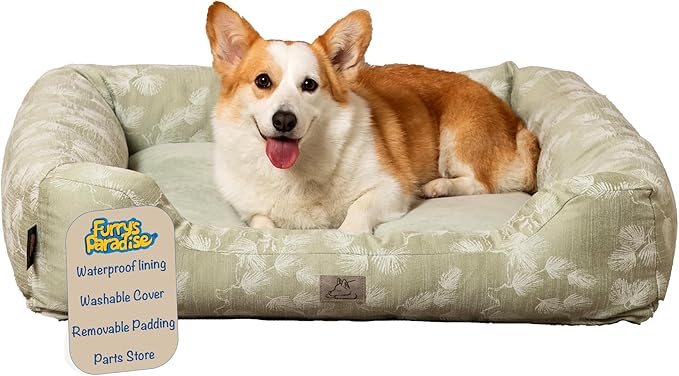 Furry's Paradise Foam Cuddler Pet Bed with Waterproof Liners, Reversible Cushion, Washable Cover, Recycled Fibers and Non-Slip Bottom. (Blown Dandelions, Orthopedic Small)