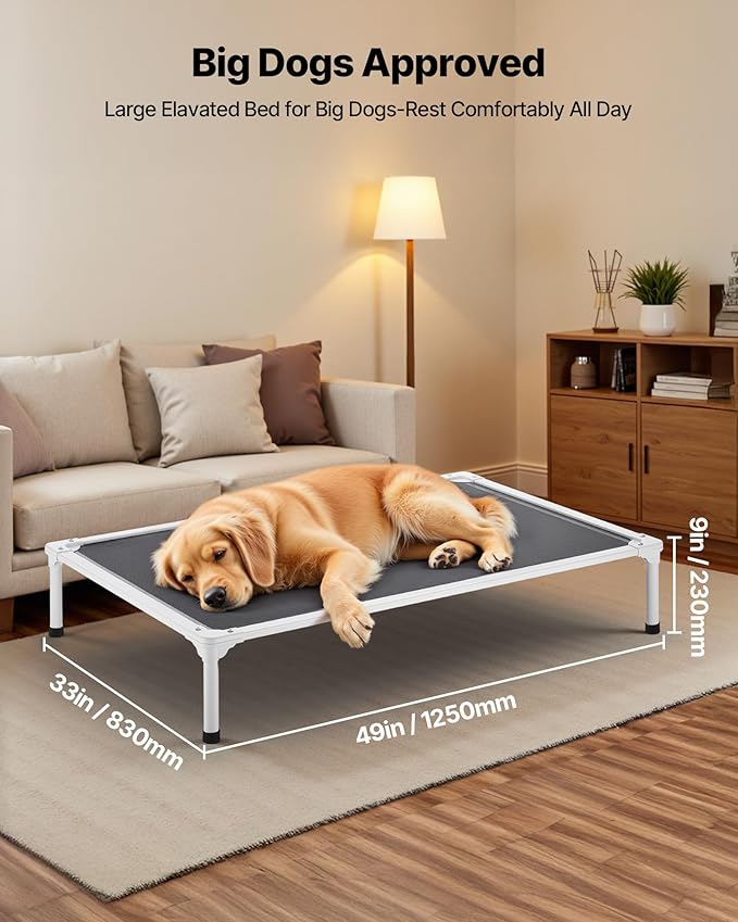 VEVOR Chew Proof Elevated Dog Bed, Portable Raised Dog Cot with Aluminum Tube Metal Frame and Breathable Textilene Mesh, Indoor & Outdoor Pet Cooling Raised Hammock Bed, XL, Gray