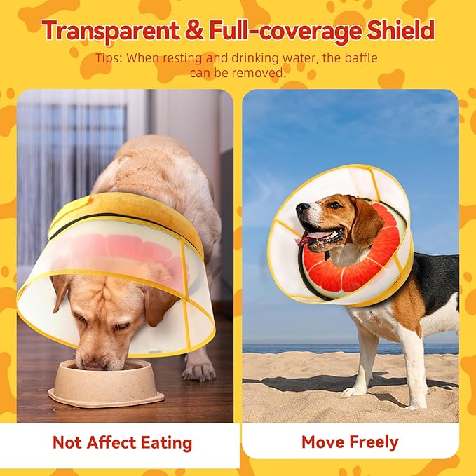 Upgraded Inflatable Dog Cone Collar with Transparent Anti-Licking Shield, Adjustable Elizabethan Collar for Medium Large Dogs, 2-in-1 Design with Detachable Shield and Soft Padding (XL, Grapefruit)