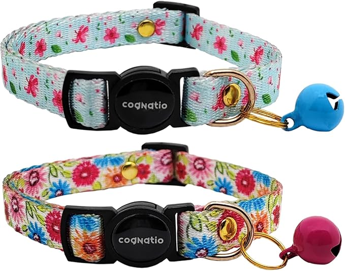 2 Pack Breakaway cat Collars with Bell,Safety Quick Release Pendant Cute Kitten Collar,Adjustable 20-30cm (Rose+Blue, 20-30cm)