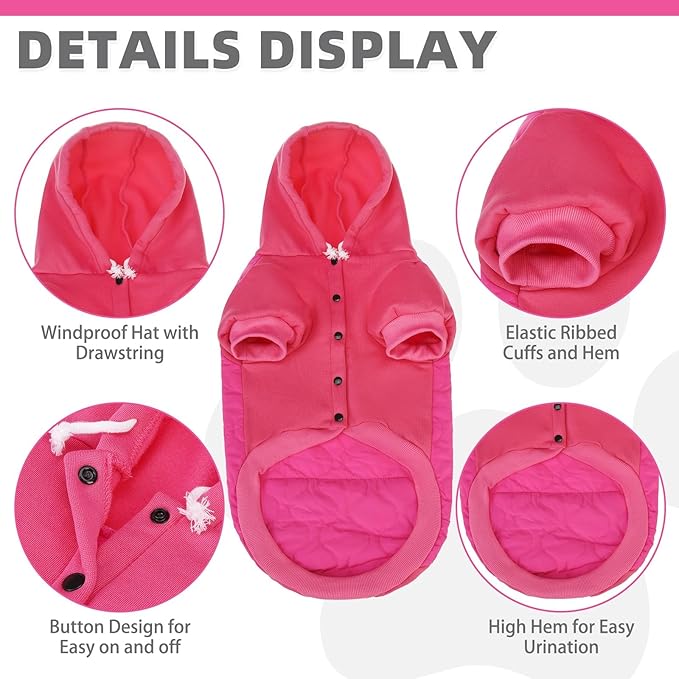 KOOLTAIL Warm Dog Winter Coat for Small Dogs, Waterproof Puppy Jacket with Leash Hole, Cold Weather Pet Vest for Winter, Soft Hoodie Sweater Sweatshirt Clothes for Puppy Cats Girls Boys Rose Red SM