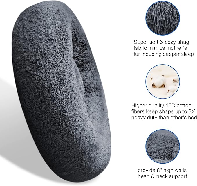 SAVFOX Calming Dog Bed, Anti Anxiety Dog Bed, Plush Donut Dog Bed for Small Dogs, Medium, Large & X-Large, Soft Fuzzy Comfy Dog Bed in Faux Fur, Cuddler Pet Bed, Washable, Multiple Sizes S-XL