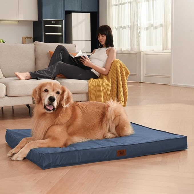 Outdoor Extra Large Dog Bed, Jumbo Waterproof Dog Bed for Large Dogs, Orthopedic Egg Crate Foam Pet Mat with Removable Oxford Cooling Cover, Navy