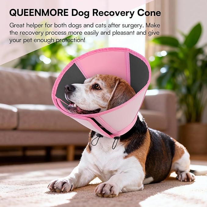 Queenmore Dog Cones for Large Dogs, Adjustable Dog Cone Collar After Surgery, Soft Cone for Dogs, Comfortable Recovery Cones Alternative for Pets to Stop Licking (Light Pink,XL)