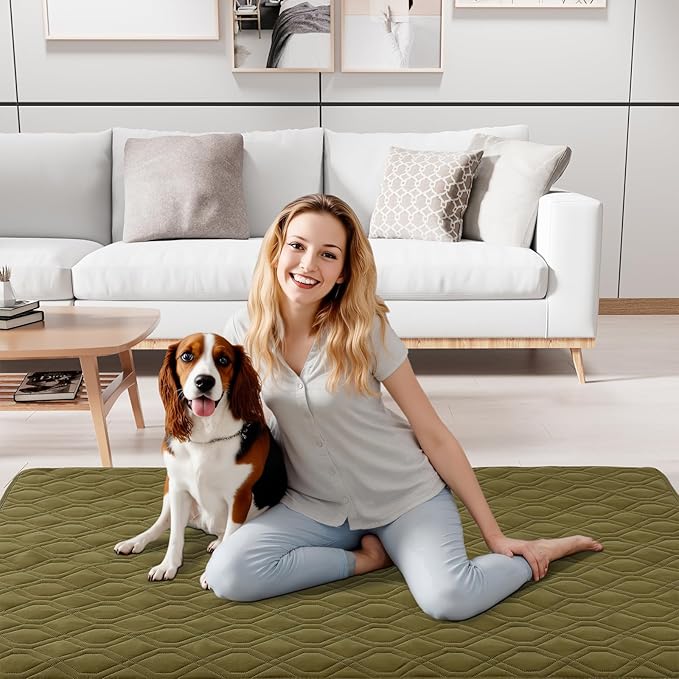 Smiry Waterproof Dog Blanket, 82x120 Inch Soft Pet Bed Cover Reversible, Washable Sofa Couch Furniture Protector for Small Medium Large Dog Puppy Cat, Geometric, Green/Navy