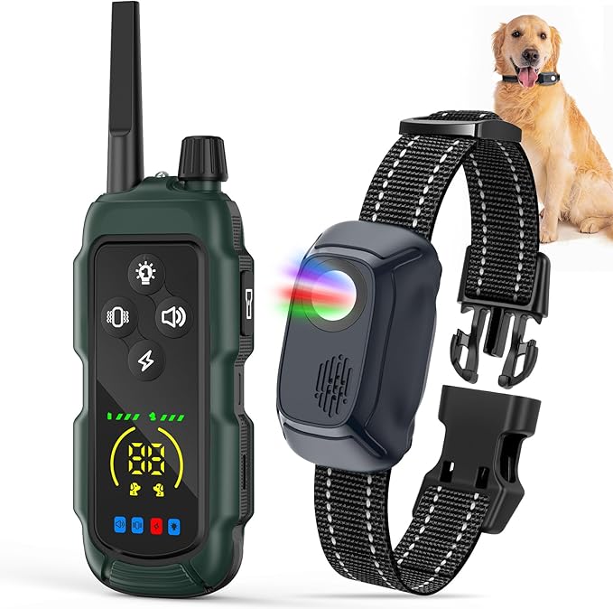 Dog Shock Collar - 4000FT Remote Training Collar with 4 Modes & LED, IP67 Waterproof, Rechargeable E Collar for Small to Large Dogs, Green