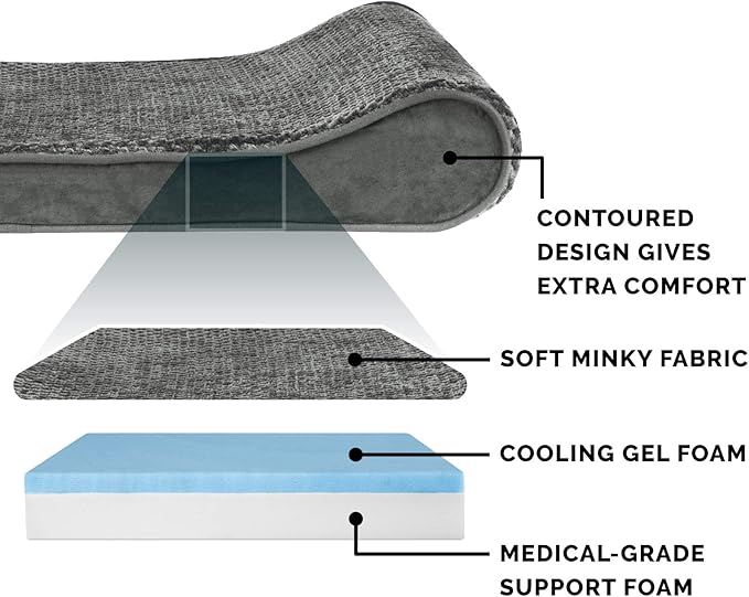 Furhaven Cooling Gel Dog Bed for Large Dogs w/ Removable Washable Cover, For Dogs Up to 150 lbs - Minky Plush & Velvet Luxe Lounger Contour Mattress - Gray, Jumbo Plus/XXL