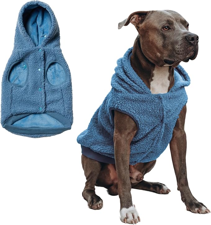 Spark Paws Fleece Dog Jacket, Hooded Sweater Vest, Warm Coat for Winter - Suitable for Small Medium Large XL XXL Breeds - Blue - 4XL