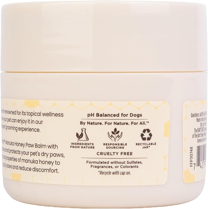 Burt’s Bees for Pets Paw Balm for Dogs with Manuka Honey and Coconut Oil, Soothes Dry Dog Paws, Naturally Derived Ingredients, 1.76 Oz