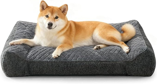 JOEJOY Orthopedic Dog Bed Medium Sized Dogs, Extra Thick Supportive Big Dog Couch Bed with Sides and Waterproof Lining, Ultra Soft Pet Bed Sofa, Grey, 35''x25''