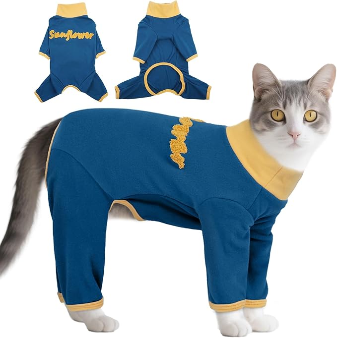 T'CHAQUE Sticky Hair Cat Onesie Pajamas, Soft Long Sleeve Cat Clothes, Anti-Shedding, Surgery Recovery Suit, Wound Protection & Preventing Licking, Kitten Sweaters for Male & Female-2XL