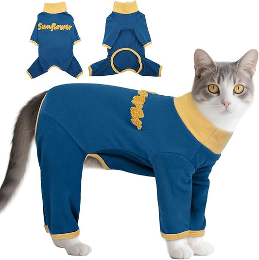 T'CHAQUE Sticky Hair Cat Onesie Pajamas, Soft Long Sleeve Cat Clothes, Anti-Shedding, Surgery Recovery Suit, Wound Protection & Preventing Licking, Kitten Sweaters for Male & Female-XS