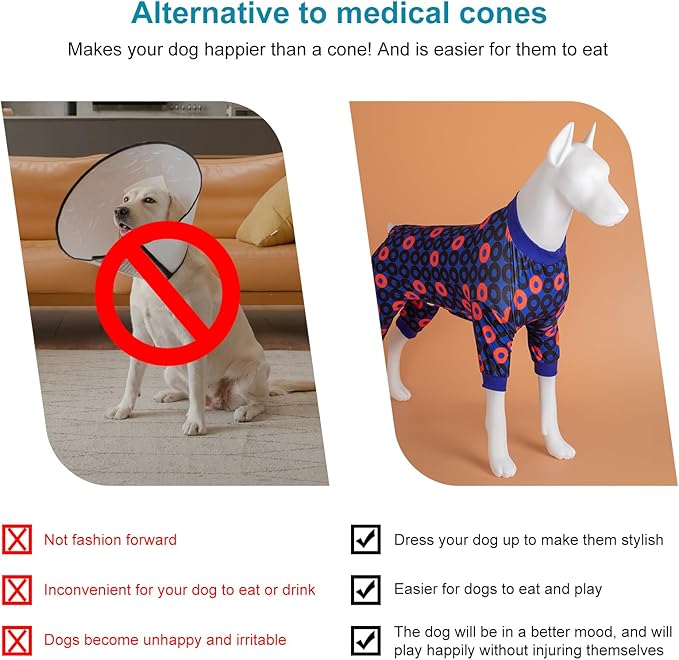 LovinPet Pitbull Pjs for Large Dogs Anti Licking Anxiety Calming Big Dog Pajamas, Lightweight Stretchy Fabric, Ring Print, Jammies for Dogs, Pitbull Party Clothes, Big Dog Costume,Large
