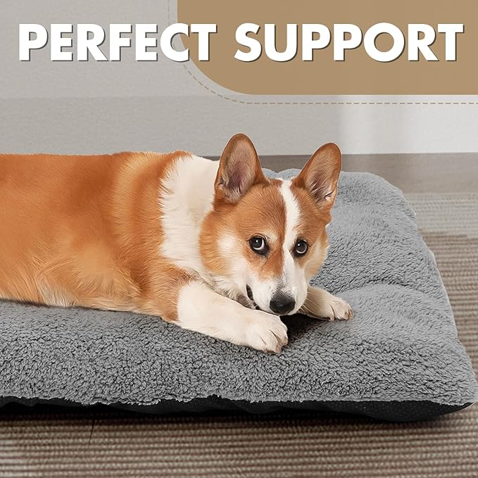 Athena Collection Dog Bed Medium Size Dog, 35 Inches Washable Dog Crate Bed for Medium Dogs Cats Pets, Faux Fir Calming Crate Pad Warming Cozy Soft, Grey