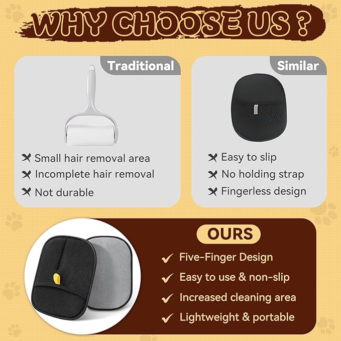 Pet Hair Removal Glove - Upgraded Magic Brush pet Hair Removal Tool, Reusable Electrostatic Pet Hair Glove Suitable for Sofas, Carpets, Clothing, and Car Seats