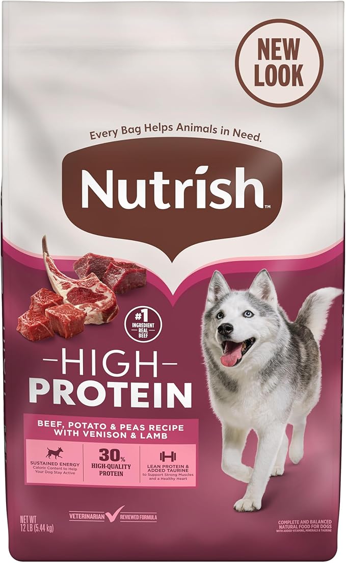Nutrish High Protein Beef, Potato & Peas Recipe with Venison & Lamb Dry Dog Food, 12 lb. Bag, Packaging May Vary (Rachael Ray)